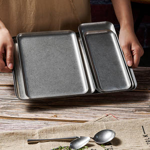 <span class=keywords><strong>Plateau</strong></span> <span class=keywords><strong>de</strong></span> service rectangulaire rustique en acier inoxydable 304, <span class=keywords><strong>plateau</strong></span> métallique durable pour aliments, steak, repas quotidiens, assiettes <span class=keywords><strong>de</strong></span> cuisine - Product Image 3