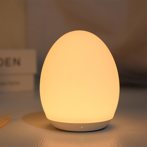 Lampe de nuit LED à intensité variable avec commande tactile, blanc chaud, forme d'œuf, corps en plastique, rechargeable par USB, lumière de chambre au design minimaliste - Product Image 1