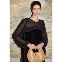 Robe Midi Luxueuse en Velours de Soie de Mûrier 100% pour Femme, Élégante, Vintage, Col Rond, Manches Longues, Taille Haute, Coupe Évasée 2026