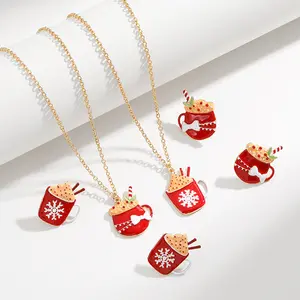 Lateefah OEM New Style Wholesale Christmas Jewelry Snowflake Oil Pendant Combination Set Cup Necklace For Women