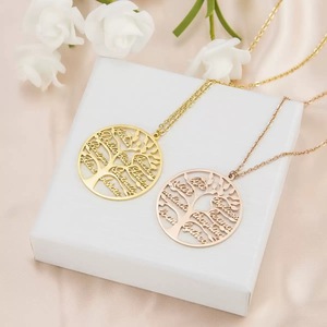 Un pezzo di personalizzazione in acciaio inox felicità albero dei membri del <span class=keywords><strong>nome</strong></span> della famiglia 18K placcato oro vita albero collana alla moda - Product Image 2