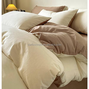 Housse <span class=keywords><strong>de</strong></span> couette en coton uni <span class=keywords><strong>de</strong></span> couleur unie, style luxe léger, lavée, pièce unique, modèle <span class=keywords><strong>de</strong></span> dortoir étudiant 008, tissu 40 fils, moderne - Product Image 2