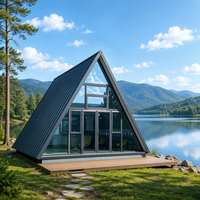 Jiezhu Chine – Nouvelle Villa Modulaire Préfabriquée en Acier avec Grande Murée Vitrée, Structure Triangulaire, Idéale pour le Glamping et les Complexes Hôteliers