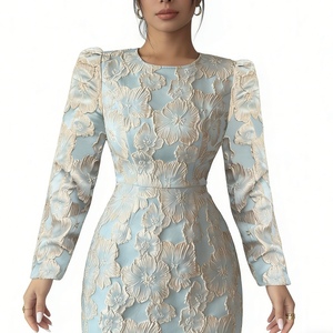 ชุดเดรสพิมพ์ลายใหม่สำหรับผู้หญิง แขนยาว ชายกระโปรงทรงหางปลา คอกลม ทรงสวยหรู แฟชั่น - Product Image 5