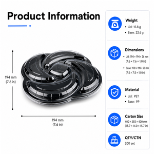 ถาดเสิร์ฟแบ่งช่องรูปดอกไม้ วัสดุ PP พร้อมฝา PET ใส ปลอดสาร BPA ได้รับการรับรองจาก FDA สามารถวางซ้อนกันได้ เหมาะสำหรับใส่ของว่าง - Product Image 2