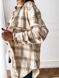 <span class=keywords><strong>Manteau</strong></span> en laine mélangée à <span class=keywords><strong>carreaux</strong></span> pour femme, collection automne-hiver 2026, coupe ample mi-longue, veste boutonnée style overshirt - Product Image 6