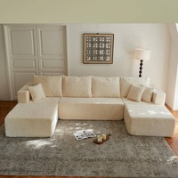 Canapé sectionnel moderne Cloud, canapé compressé en velours côtelé beige avec chaise longue en L pour salon et appartement
