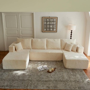 Modern Cloud Sectional Couch, Beige Corduroy Compressed <b>Sofa</b> with L-Shape Chaise for Living Room Apartment - Product Image 4