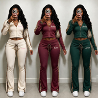 Ensemble deux pièces personnalisé pour femmes européennes et américaines, motif léopard, veste courte zippée et pantalon évasé, survêtement de rue OEM ODM