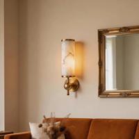 Applique murale cylindrique moderne en albâtre, lampe murale en cuivre et marbre, éclairage mural intérieur de luxe pour villa et chambre