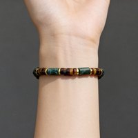 Bracelet populaire fait main en œil de tigre et agate mousse, énergie riche, bracelet intercalaire 2x4, pierre naturelle, bracelet pour homme