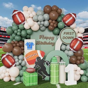 Kit d'arche de ballons vert sauge, ballons en latex marron, sable et blanc, ballon en aluminium rugby pour toile de fond d'anniversaire de garçons sur le thème du football américain (premier toucher) - Product Image 3