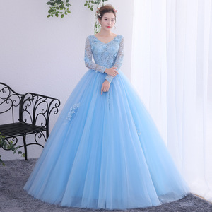 Abito da Cerimonia Annuale per Matrimoni, Nuovi Abiti da Scena per Studenti, Abiti per Esibizioni Vocali e Artistiche, Abiti Eleganti a Maniche Lunghe con Gonna a Bolle da Donna - Product Image 1