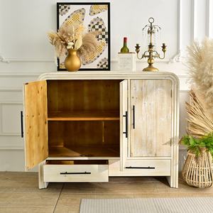 Home Living Room <b>Rustic</b> Antique Accent White Color Wooden Storage <b>Cabinets</b> with 2 Drawers and Large Capacity - Product Image 4