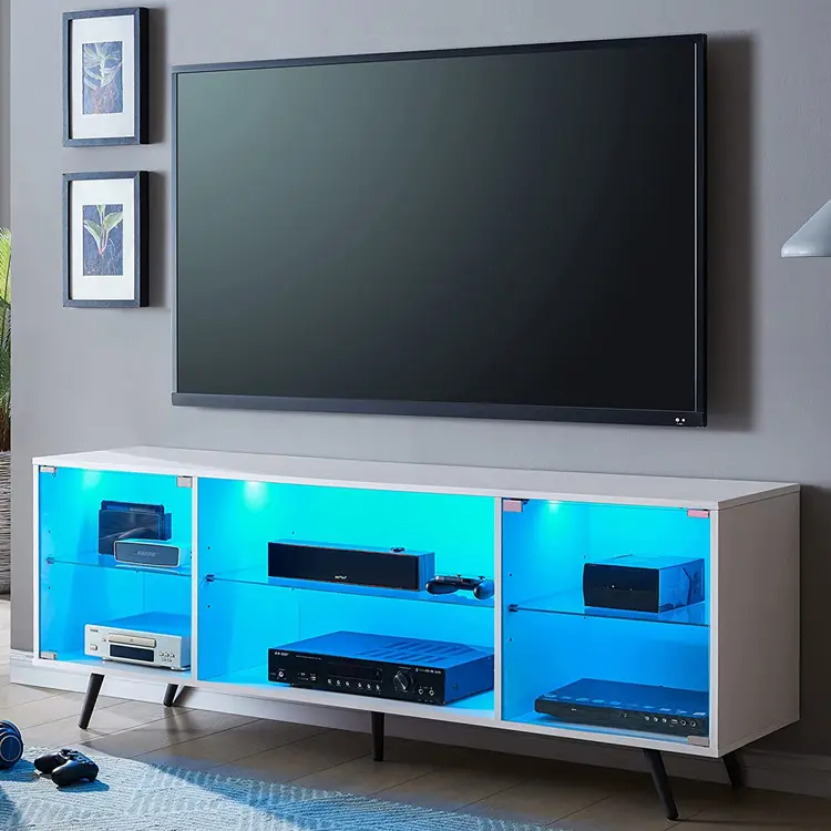 आधुनिक कमरे में रहने वाले कैबिनेट कांच Melamine टीवी बेचने के लिए खड़ा है