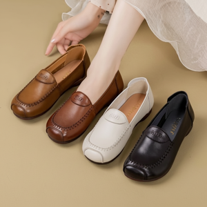 Mocassini in pelle Super morbida per le donne comode ballerine di mezza età con Base morbida a Base di tendine scarpe con fagioli stile mamma - Product Image 1