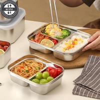 Boîte à lunch en acier inoxydable 304 avec couvercle en silicone, compatible micro-ondes et réfrigérateur, récipient de préparation de repas anti-fuite pour manger en déplacement