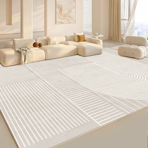 Alfombra minimalista para sala de estar, diseño geométrico cremoso, rectangular, antideslizante, imitación de cachemira, para el hogar y el dormitorio. - Product Image 3