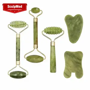 Wholesale Natural Green Xiuyu Jade Roller and Gua Sha Tools Set