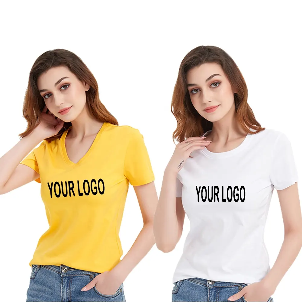 bulk high quality cotton basic tops t-shirts women printed plain blank black v neck ladies gym yoga slim fit shirts for women