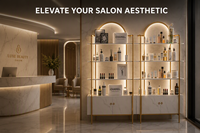 Étagère de présentation moderne à LED avec structure métallique durable pour salon de beauté, cosmétiques, soins de la peau, présentoir de vente au détail, spa, boutique, écologique