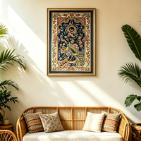 Karpet Dinding Motif Bunga Merak Biru Dongker Grosir Pabrik 60*90cm Bahan Modal Tenun Mesin untuk Ruang Tamu
