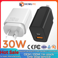 Chargeur mural électrique rapide USB-A Type-C 30W double port PD QC3.0 pour téléphones portables, appareils photo et appareils électriques