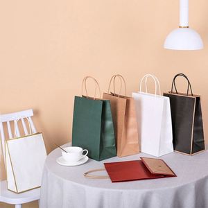 Wholesale Eco-Friendly Classic <b>Small</b> Custom Recyclable Kraft Gift <b>Bags</b> Brown <b>White</b> Confectionery Packaging with Handles - Product Image 3
