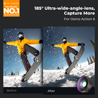 Objectif grand angle K&F Concept pour DJI Osmo Action 4/5 Pro/6 à visser 185 °   Verre optique multicouche à champ de vision étendu et couvercle en silicone