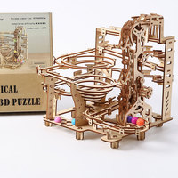 Piste mécanique en bois 3D à construire soi-même pour adultes, modèle de construction de circuit de billes en bois 3D, vente en gros