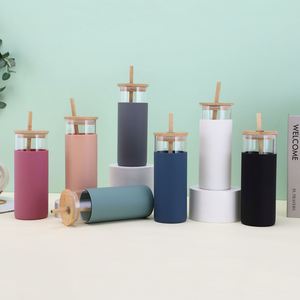 Gobelets en verre de haute qualité avec logo personnalisé imprimé, bouteilles d'eau en verre, bouteilles d'eau de sport avec paille - Product Image 3