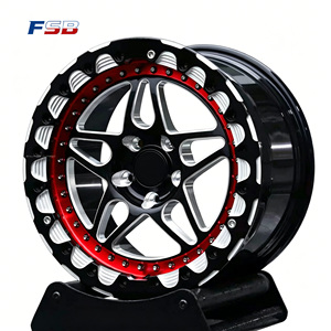 Nouvelle jante forgée personnalisée pour course de dragster, noire et rouge, usinée et polie, avec beadlock, entraxes 5x112, 5x114.3, 5x120, 5x4.75, déport 35mm, FSB - Product Image 2