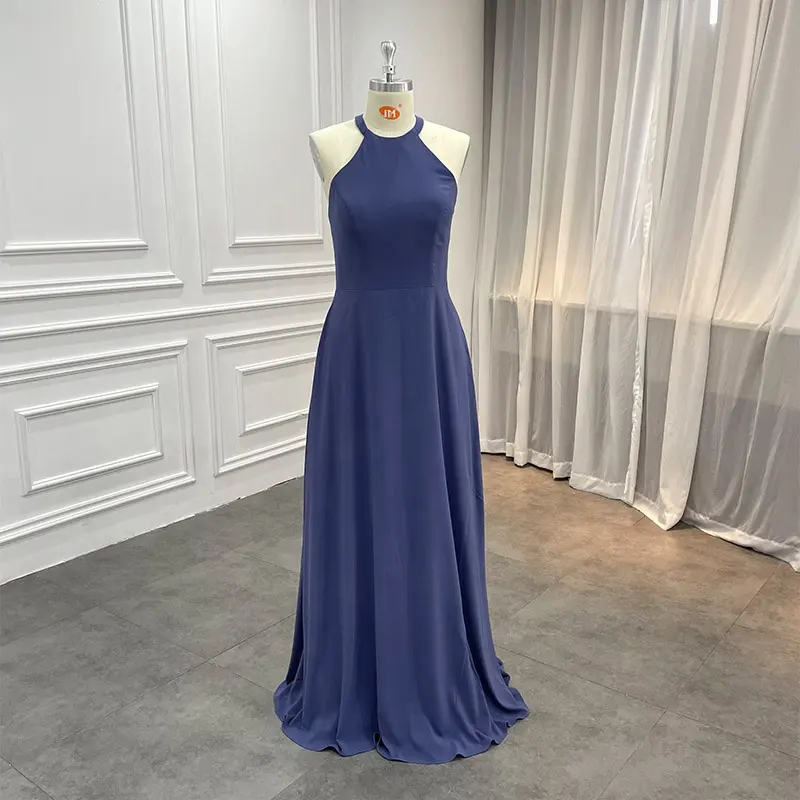 Factory Latest Design Chic Halter Chiffon Gown Classic Solid Real Bridesmaid Wedding Dresses