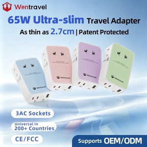 Wontravel Colorful 65W 3 AC Sockets 6 Ports Thin Travel Adaptor Universal Slim Travel Adapter - Product Image 1
