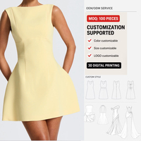 Robe Courte Formelle OEM pour Femme, Col Bateau, Sans Manches, en Crêpe, Coupe Trapèze, pour Cocktail et Soirée, Couleur, Taille et Logo Personnalisables