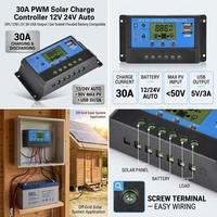 Contrôleur solaire à écran LCD PWM 12v 24v 48v Affichage LCD automatique Charge USB