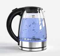 Bouilloire électrique sans fil en verre borosilicate avec anneau lumineux LED, contrôle de la température, ébullition rapide, arrêt automatique - Portable