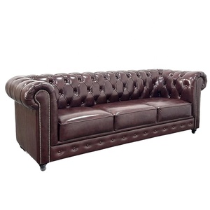 Muebles clásicos de lujo antiguos de estilo americano Salón Cigar Sala VIP Discoteca Bar Sofás de cuero sintético - Product Image 2