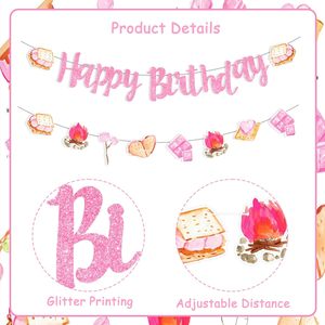 Guirnalda de <span class=keywords><strong>Feliz</strong></span> <span class=keywords><strong>Cumpleaños</strong></span> con Decoraciones Rosas para Fiestas de Niñas, Artículos para Fiestas Temáticas de Campamento - Product Image 4