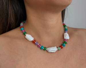 Collar Bohemia Colorido de Acero Inoxidable Chapado en Oro con Piedras Preciosas, Collar de Perlas Naturales con Cuentas para Mujer - Product Image 5