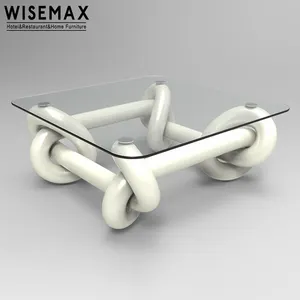 WISEMAX mobilya yeni yaratıcı halat düğümü şekilli merkezi masa oturma odası mobilya kare cam üst fiberglas taban çay masası