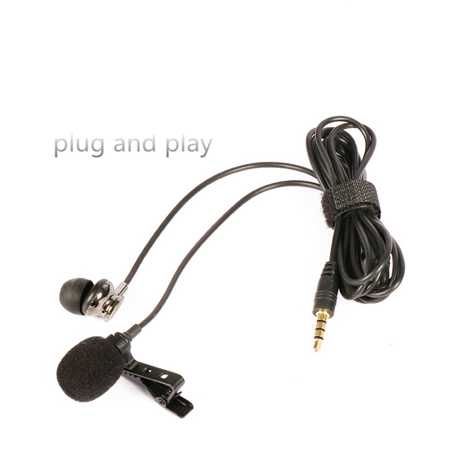 3.5mm Mini Wired Lavalier Lapel Collar Tie Clip Microphone Monitor Earphone Noise Cancelling 100m Range for Smartphones Tablets