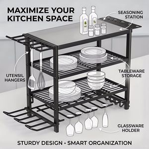 Estante de cocina Sea Shark de acero al carbono, organizador de especias multicapa para fregadero, escurridor de platos con soporte para utensilios y estante para vasos - Product Image 2