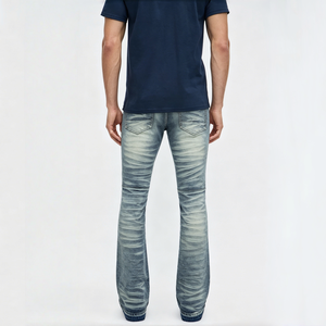 Jean Bootcut Évasé Homme Effet Usé et Délavé Vintage en Denim Extensible avec Ourlet Effiloché – Idéal pour le Quotidien et les Soirées - Product Image 4