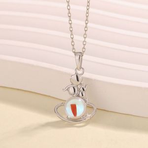 Platinum Plated Opal Princess and Fox Charm Pendant Couple Necklace for Men Women Couple Clavicle <b>Chain</b> Valentine Day Gift - Product Image 6