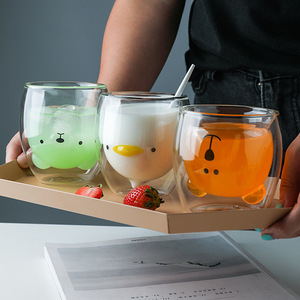 250ml Crianças <span class=keywords><strong>Cute</strong></span> Duck <span class=keywords><strong>Cat</strong></span> Coffee Mugs Double Wall Isolated <span class=keywords><strong>Glass</strong></span> Espresso Cup para o Presente - Product Image 1
