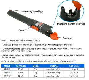 Caneta laser visual de fibra ótica do localizador de falhas VFL 1 mw 5mw 10mw 20mw 50mw 20km 40km 50km