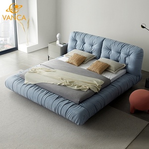 Muebles de dormitorio de tela contemporánea natural, marco de madera maciza, camas, nuevo estilo, <span class=keywords><strong>cama</strong></span> de madera tapizada, marco de madera, <span class=keywords><strong>cama</strong></span> tamaño King - Product Image 4