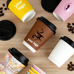 Gobelet à café en papier jetable écologique recyclable à double paroi imperméable avec logo personnalisé imprimé - Product Image 4