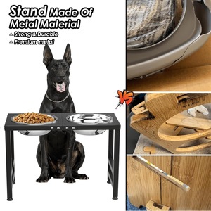 Metal Elevated <strong>Dog</strong> <strong>Bowls</strong> for Large &amp; Medium <strong>Dogs</strong> 10" Tall Raised <strong>Stand</strong> <strong>with</strong> 2 Stainless Steel 42oz <strong>Bowls</strong> &amp; 16x24 Spill-Proof Mat - Product Image 2